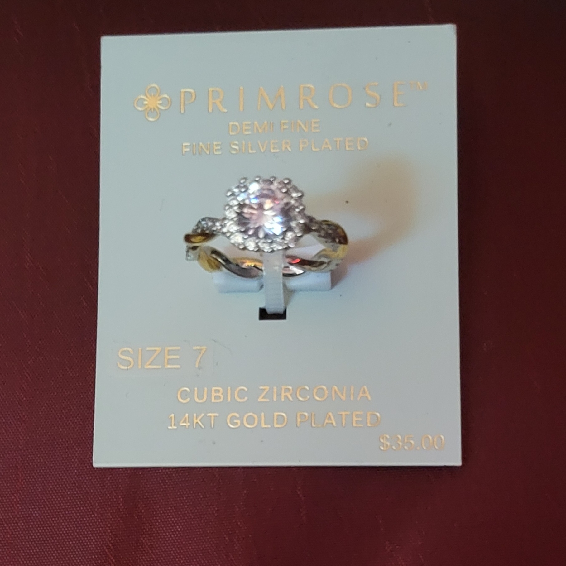Fine Silver And 14kt Gold Plated Cubic Zirconia Ring